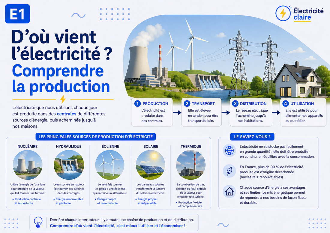 E1 — D’où vient l’électricité ? Comprendre la production